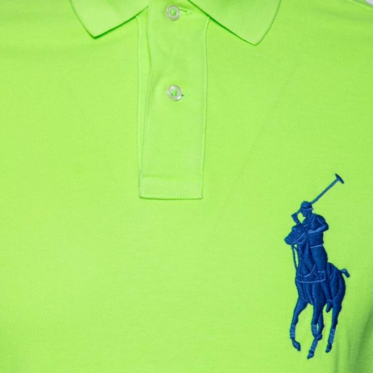 Pre Owned Polo Ralph Lauren Neon Green Cotton Pique Custom Fit Polo T-Shirt M