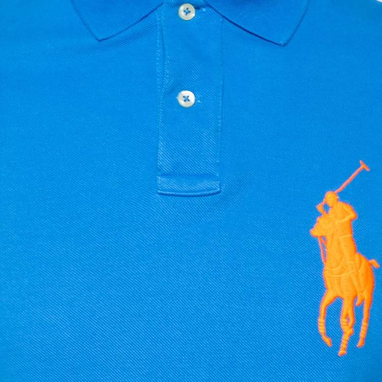 Pre Owned Polo Ralph Lauren Blue Cotton Pique Custom Fit Polo T-Shirt M