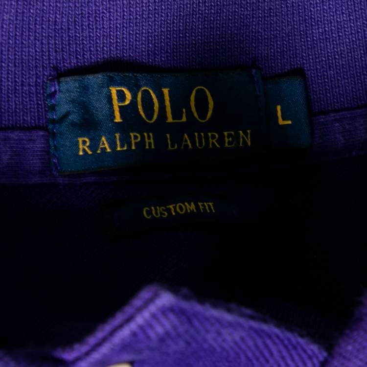 Pre Owned Polo Ralph Lauren Purple Cotton Pique Custom Fit Polo T-Shirt L
