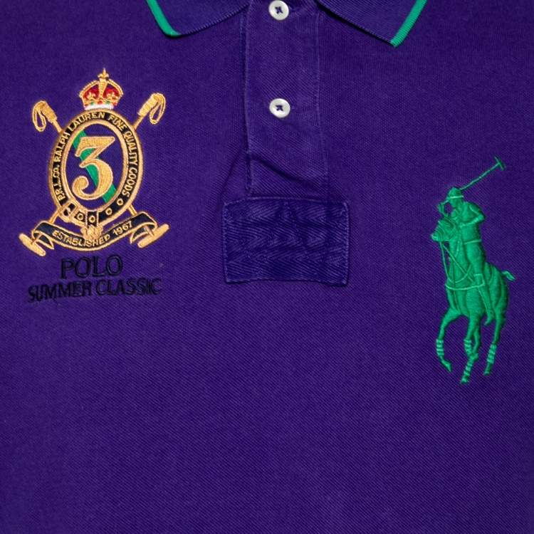 Pre Owned Polo Ralph Lauren Purple Cotton Pique Custom Fit Polo T-Shirt L