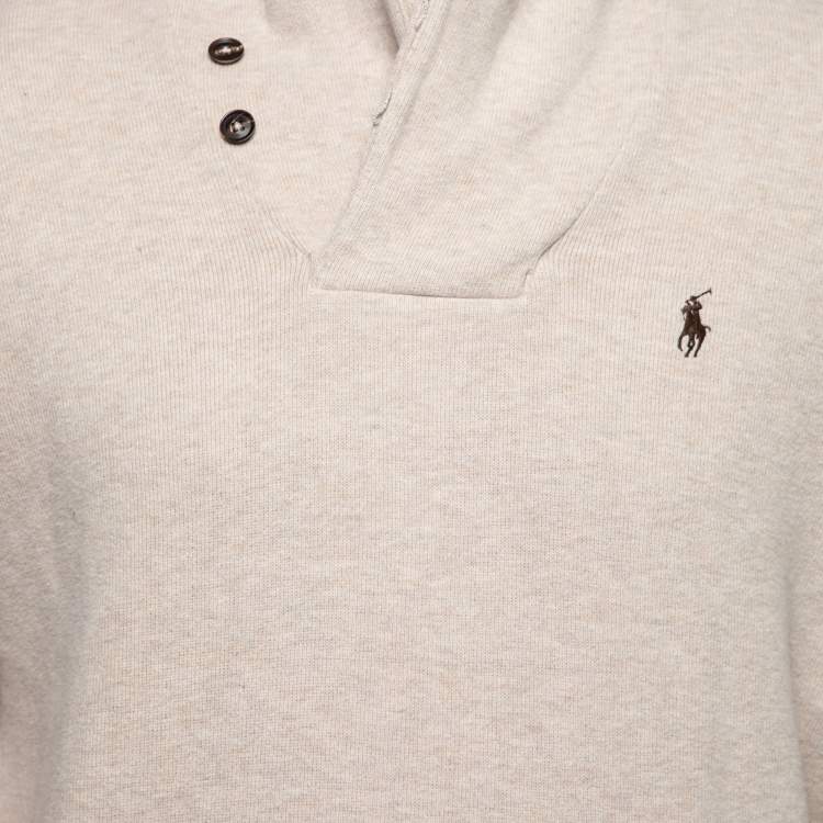 Pre Owned Polo Ralph Lauren Light Beige Knit & Suede Patch Detail Jumper M