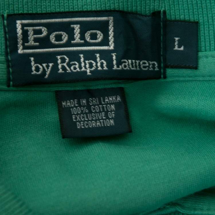 Pre Owned Polo Ralph Lauren Green Cotton Polo T-Shirt L