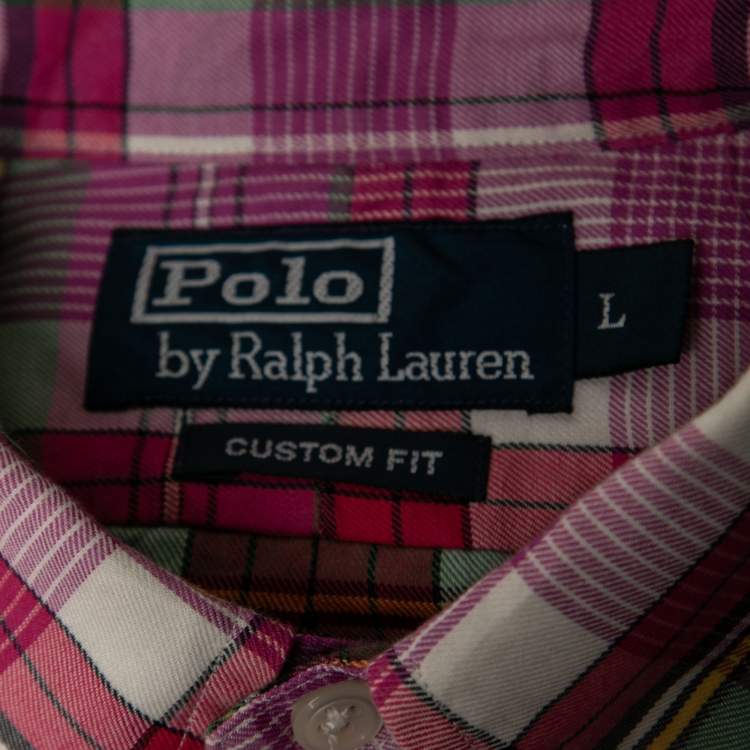 Pre Owned Polo Ralph Lauren Pink Plaid Cotton Button Down Shirt L