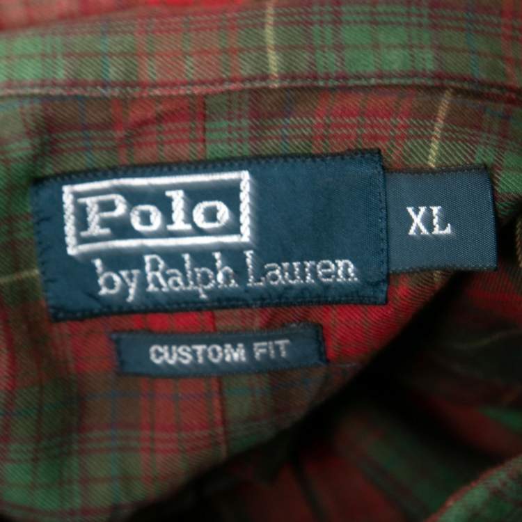 Pre Owned Polo Ralph Lauren Red Plaid Cotton Button Down Custom Fit Shirt XL