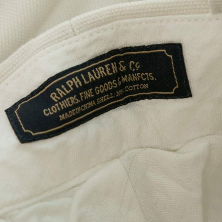 Pre Owned Polo Ralph Lauren Cream Cotton Canvas Trousers Waist 34