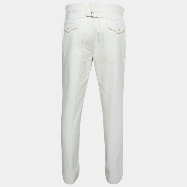 Pre Owned Polo Ralph Lauren Cream Cotton Canvas Trousers Waist 34