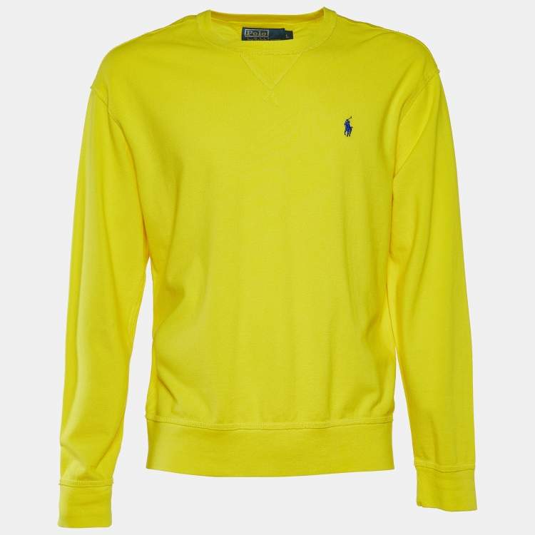 Pre Owned Polo Ralph Lauren Yellow Cotton Blend Fleece Logo Embroidered Sweatshirt L