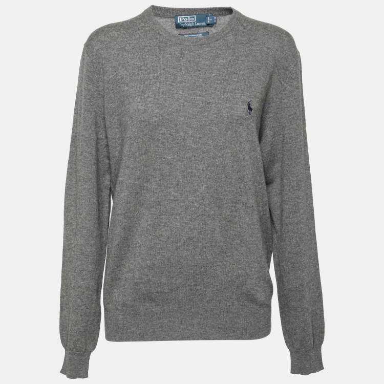 Pre Owned Polo Ralph Lauren Grey Knitwear Crewneck Long Sleeve Sweater M