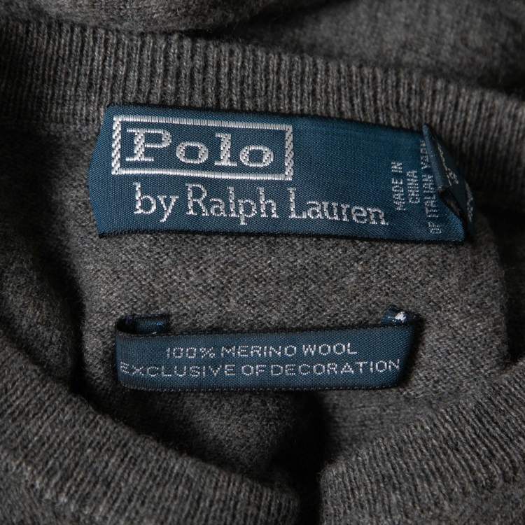 Pre Owned Polo Ralph Lauren Grey Knitwear Crewneck Long Sleeve Sweater M