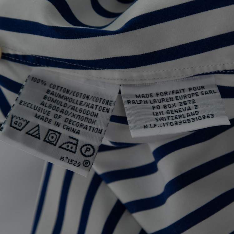Pre Owned Polo Ralph Lauren White and Blue Striped Cotton Long Sleeve Shirt S