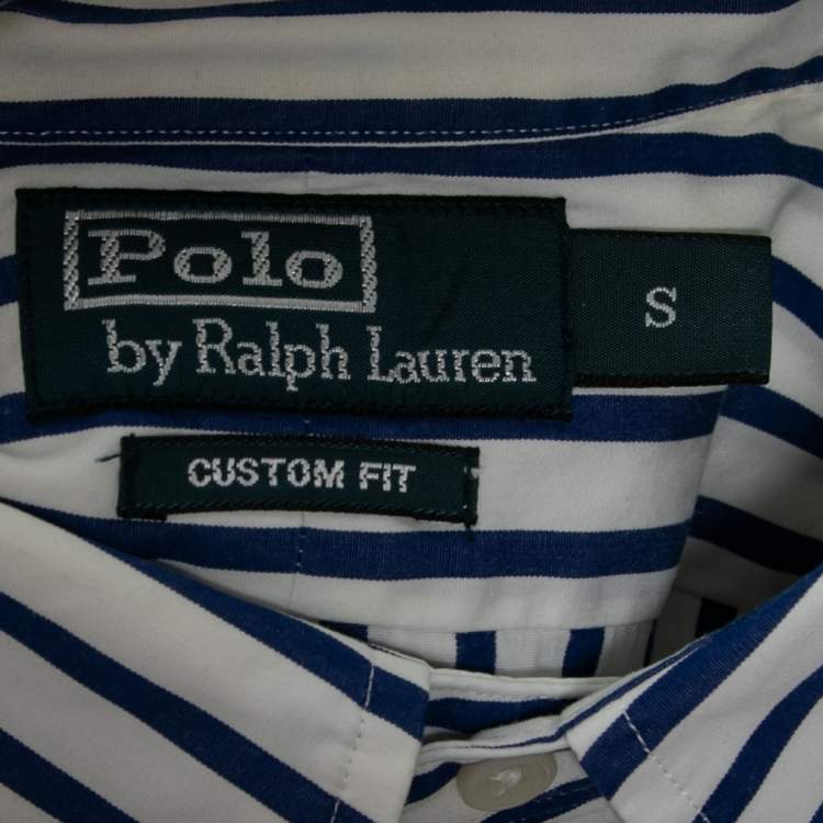 Pre Owned Polo Ralph Lauren White and Blue Striped Cotton Long Sleeve Shirt S