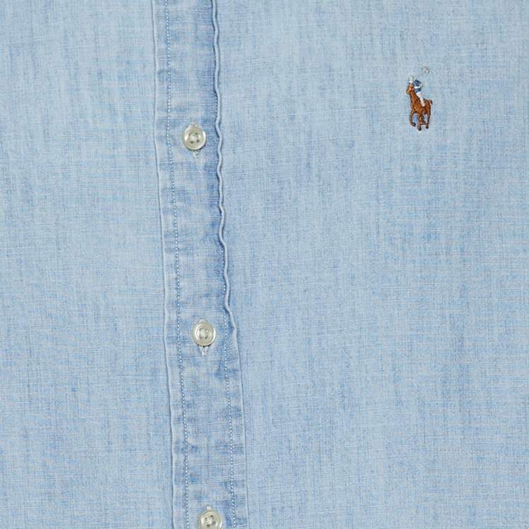 Pre Owned Ralph Lauren Indigo Light Wash Denim Button Front Shirt M