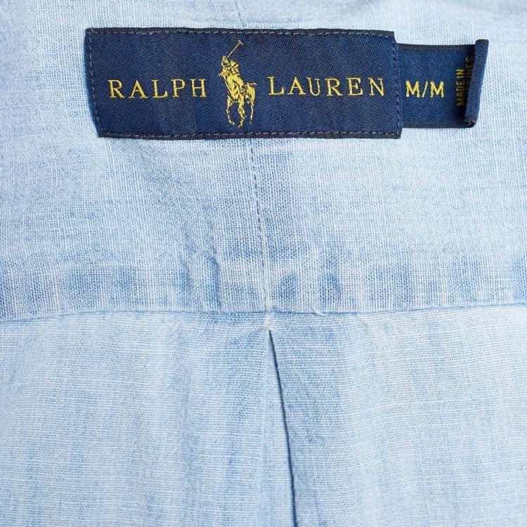 Pre Owned Ralph Lauren Indigo Light Wash Denim Button Front Shirt M