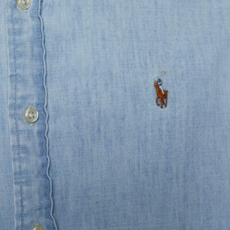 Pre Owned Ralph Lauren Indigo Light Wash Denim Button Front Shirt M