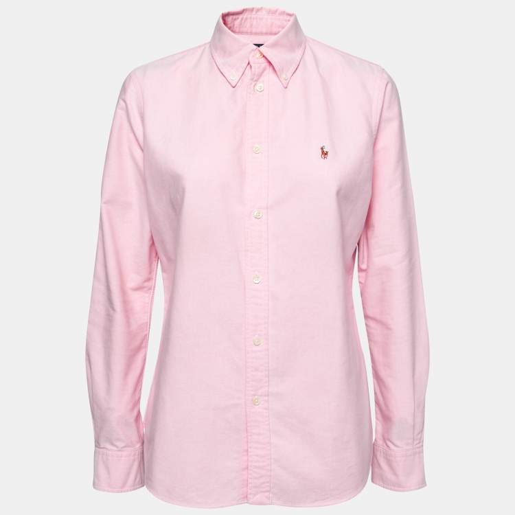 Pre Owned Polo Ralph Lauren Pink Cotton Button Front Shirt M