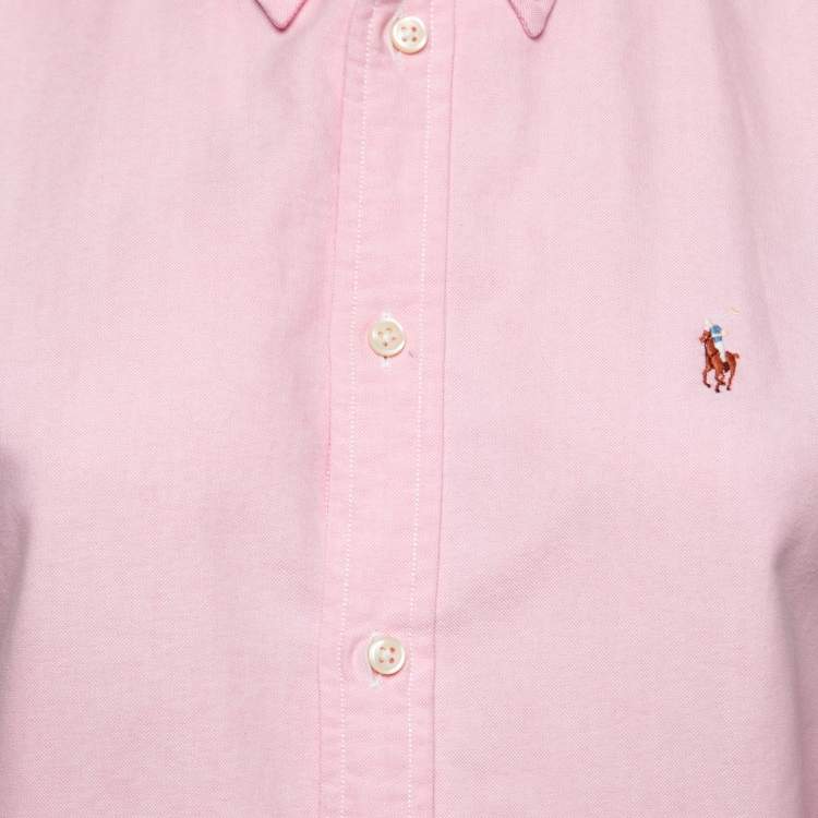Pre Owned Polo Ralph Lauren Pink Cotton Button Front Shirt M