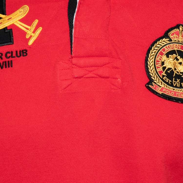 Pre Owned Polo Ralph Lauren Red Cotton Embroidered Long Sleeve Polo T-Shirt M