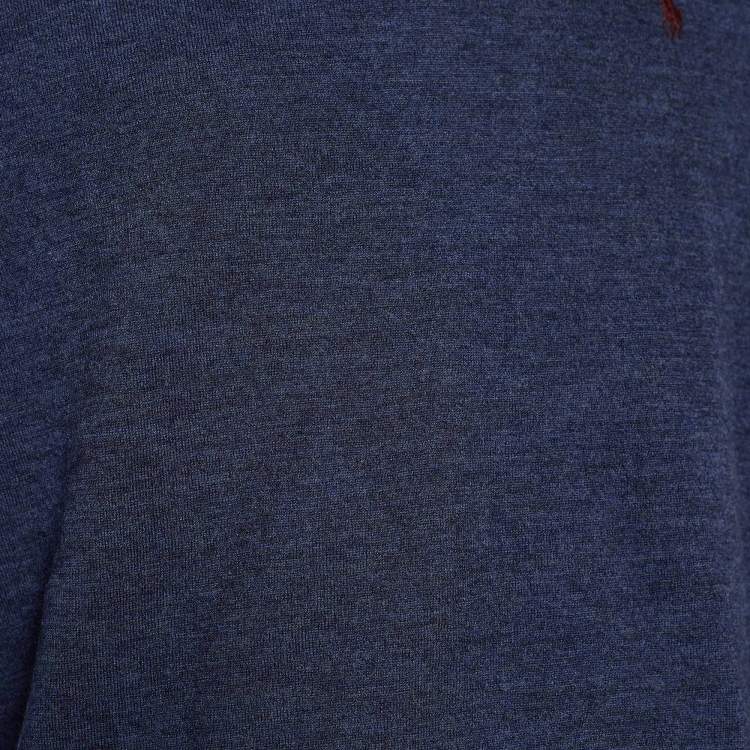 Pre Owned Polo By Ralph Lauren Blue Merino Wool Slim Fit V-Neck Jumper XXL