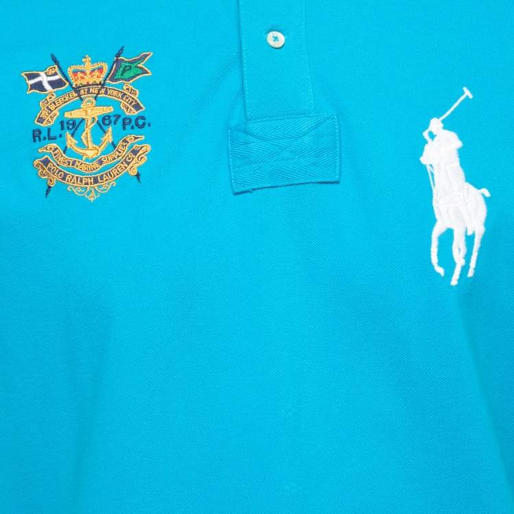 Pre Owned Polo Ralph Lauren Blue Cotton Pique Custom Fit Polo T-Shirt XL