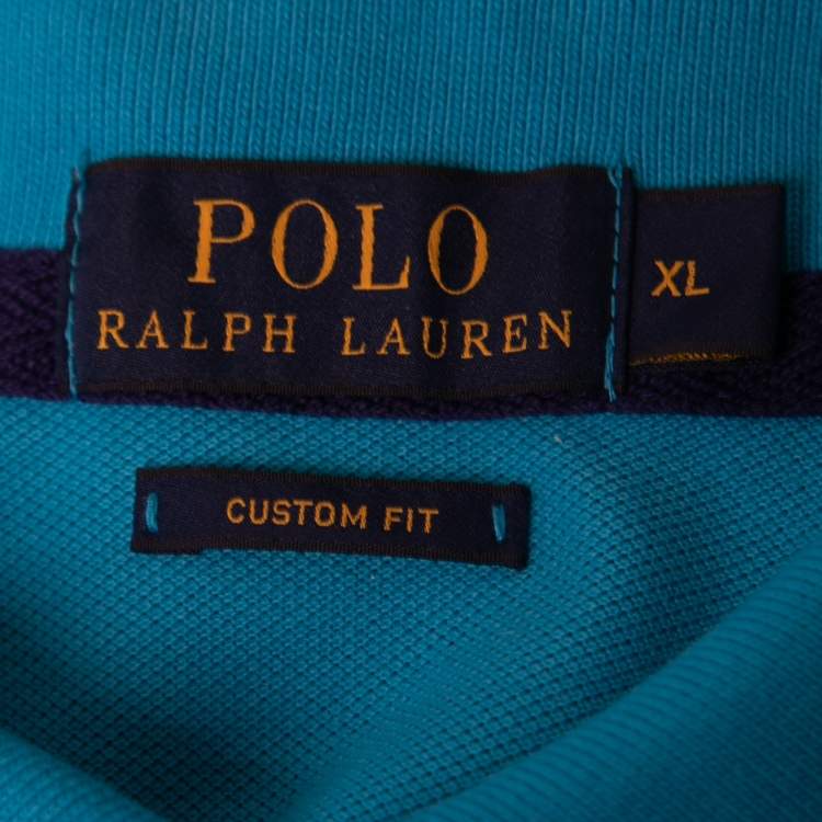 Pre Owned Polo Ralph Lauren Blue Cotton Pique Custom Fit Polo T-Shirt XL