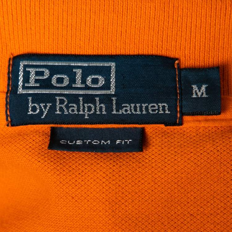 Pre Owned Polo Ralph Lauren Orange Cotton Pique Custom Fit Polo T-Shirt M