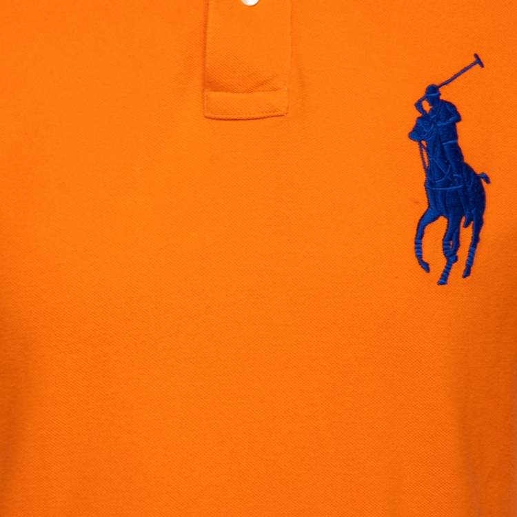 Pre Owned Polo Ralph Lauren Orange Cotton Pique Custom Fit Polo T-Shirt M