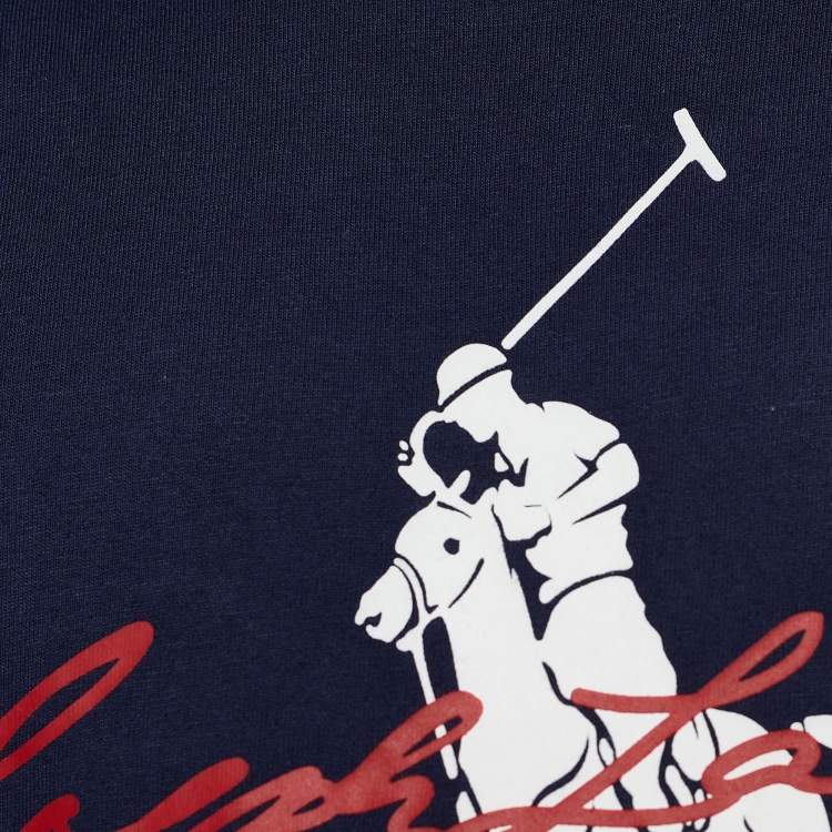 Pre Owned Polo Ralph Lauren Navy Blue Logo Print Cotton Crew Neck T-Shirt L