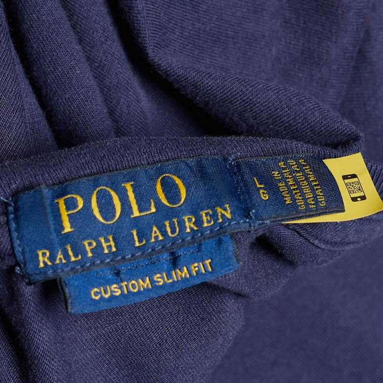 Pre Owned Polo Ralph Lauren Navy Blue Logo Print Cotton Crew Neck T-Shirt L