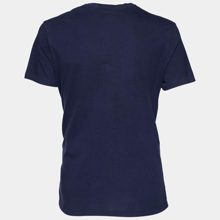 Pre Owned Polo Ralph Lauren Navy Blue Logo Print Cotton Crew Neck T-Shirt L