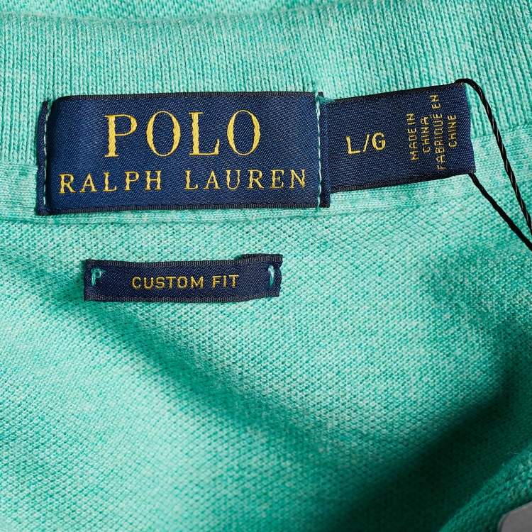 Pre Owned Polo Ralph Lauren Green Cotton Pique Custom Fit Polo T-Shirt L