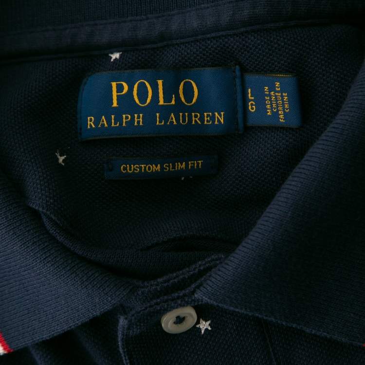 Pre Owned Polo Ralph Lauren Blue Star Print Slim Fit Polo T-Shirt L