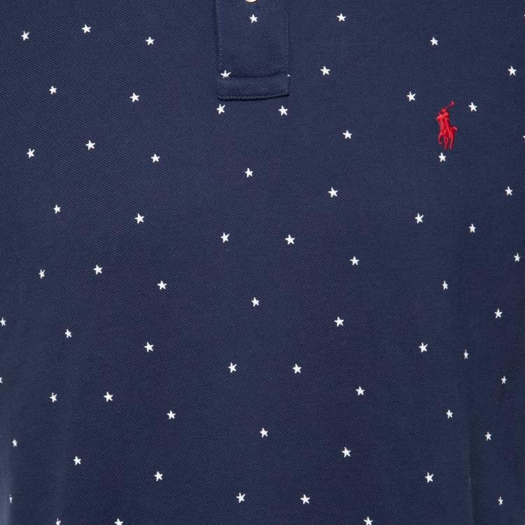 Pre Owned Polo Ralph Lauren Blue Star Print Slim Fit Polo T-Shirt L