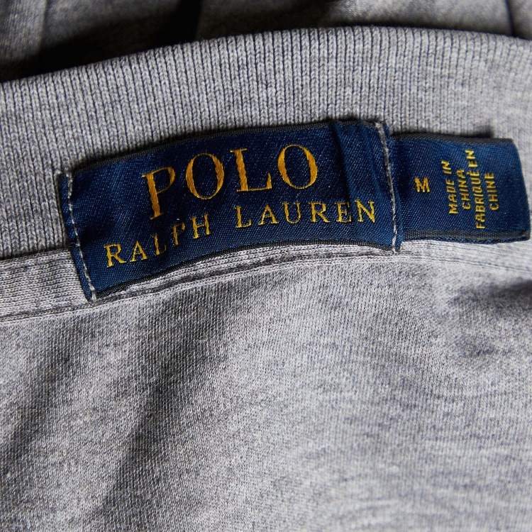 Pre Owned Polo Ralph Lauren Grey Cotton Logo Embroidered Polo T-Shirt M