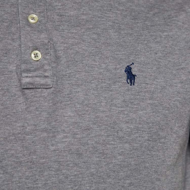 Pre Owned Polo Ralph Lauren Grey Cotton Logo Embroidered Polo T-Shirt M