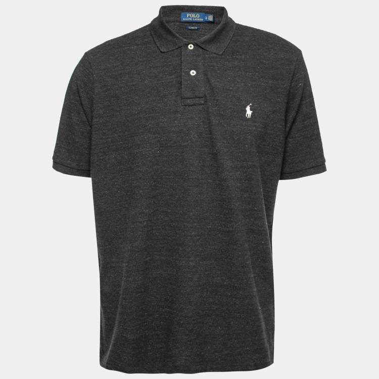 Pre Owned Polo Ralph Lauren Charcoal Grey Cotton Polo T-Shirt L