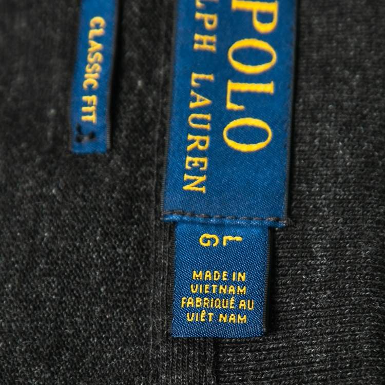 Pre Owned Polo Ralph Lauren Charcoal Grey Cotton Polo T-Shirt L