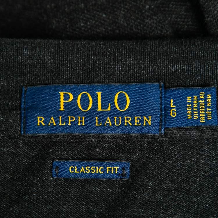 Pre Owned Polo Ralph Lauren Charcoal Grey Cotton Polo T-Shirt L