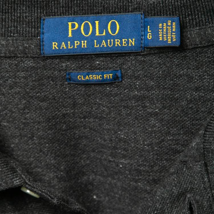 Pre Owned Polo Ralph Lauren Charcoal Grey Cotton Polo T-Shirt L