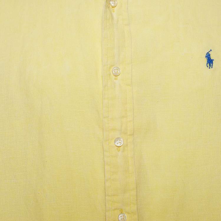 Pre Owned Polo Ralph Lauren Yellow Linen Button Front Shirt M