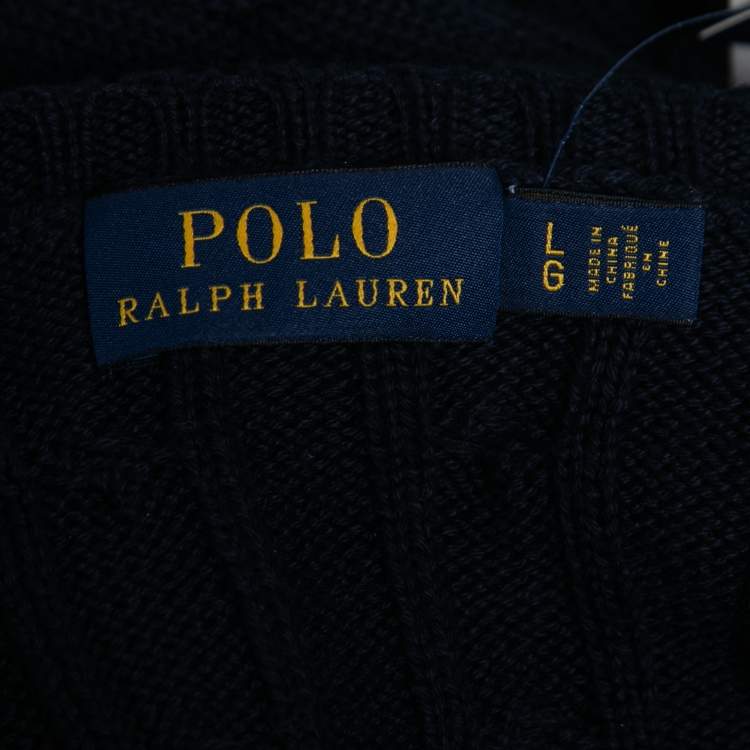 Pre Owned Polo Ralph Lauren Navy Blue Cable Knit V-Neck Sweater L