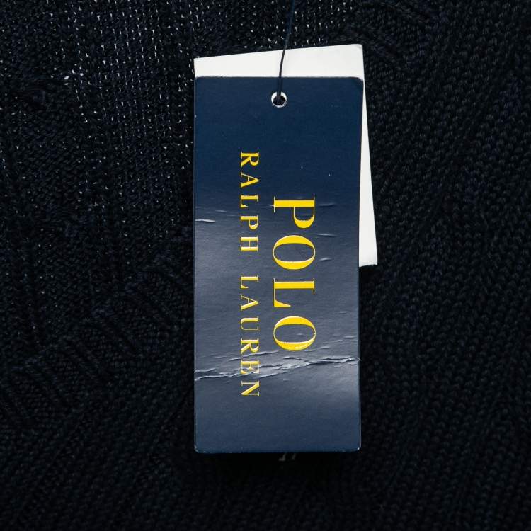 Pre Owned Polo Ralph Lauren Navy Blue Cable Knit V-Neck Sweater L