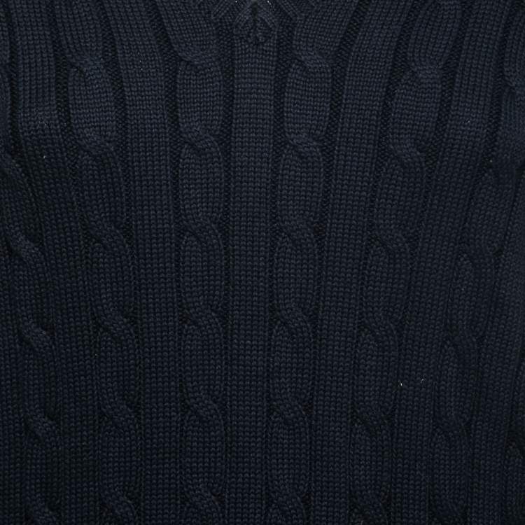 Pre Owned Polo Ralph Lauren Navy Blue Cable Knit V-Neck Sweater L