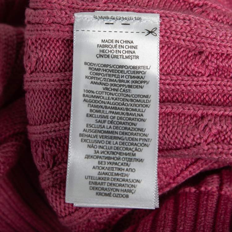 Pre Owned Polo Ralph Lauren Pink Cable Knit V-Neck Sweater L