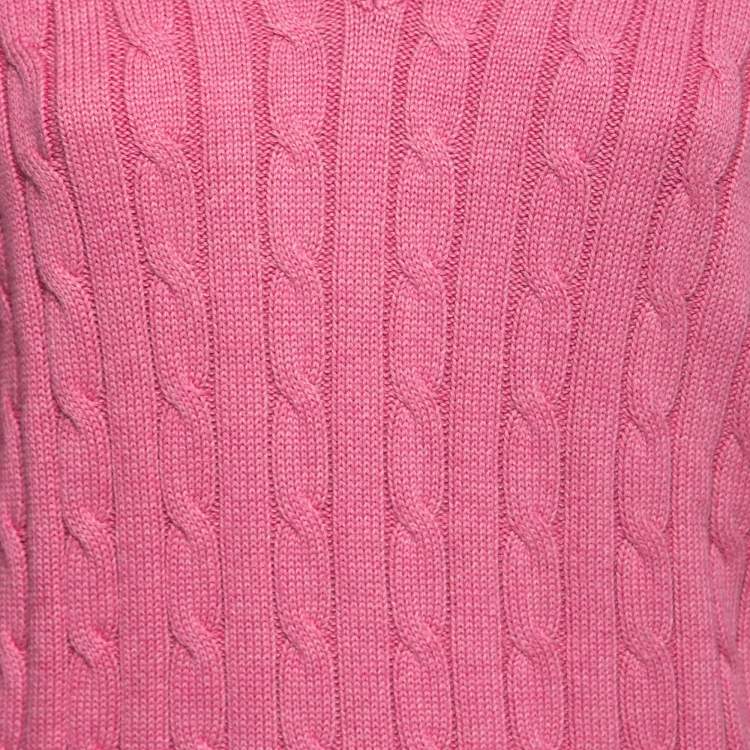 Pre Owned Polo Ralph Lauren Pink Cable Knit V-Neck Sweater L