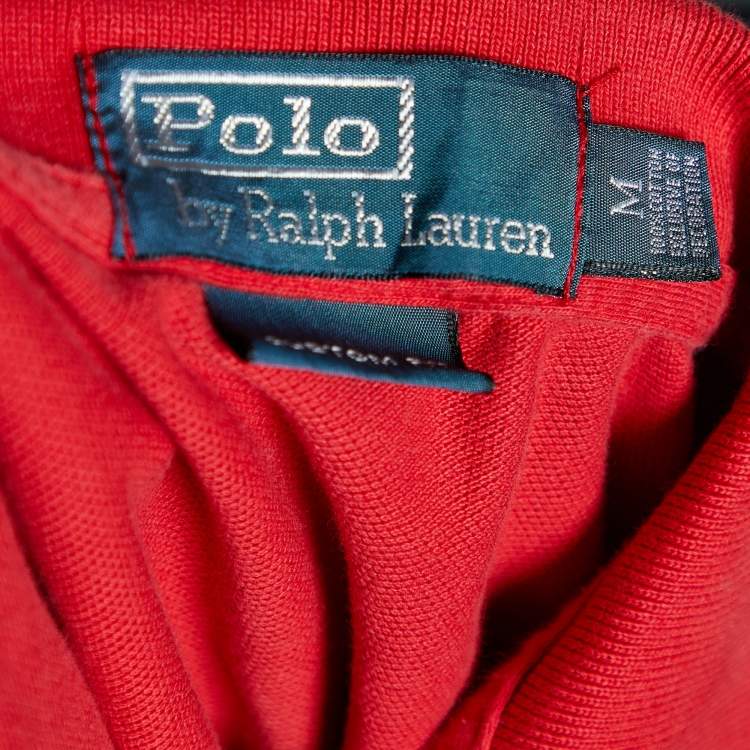 Pre Owned Polo Ralph Lauren Red Cotton Pique Custom Fit Polo T-Shirt M