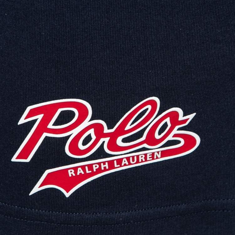 Pre Owned Polo Ralph Lauren Navy Blue Cotton Logo Bear Printed Shorts L