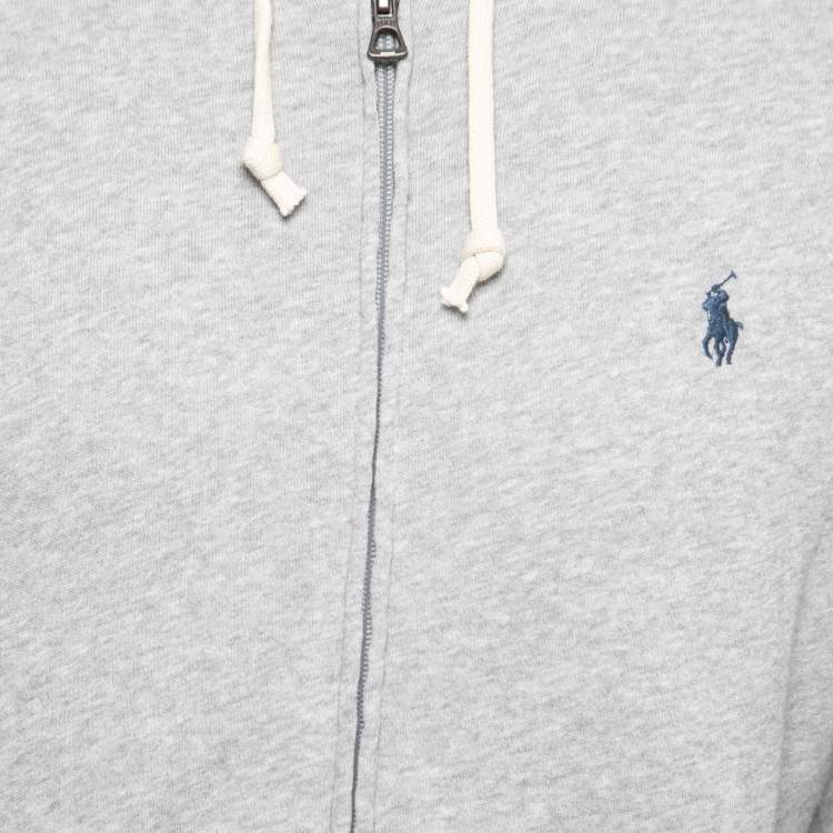 Pre Owned Polo Ralph Lauren Grey Cotton Knit Zip Front Hooded Jacket M