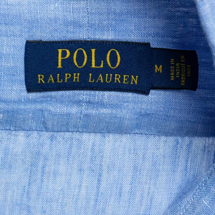 Pre Owned Polo Ralph Lauren Blue Linen Button Front Shirt M