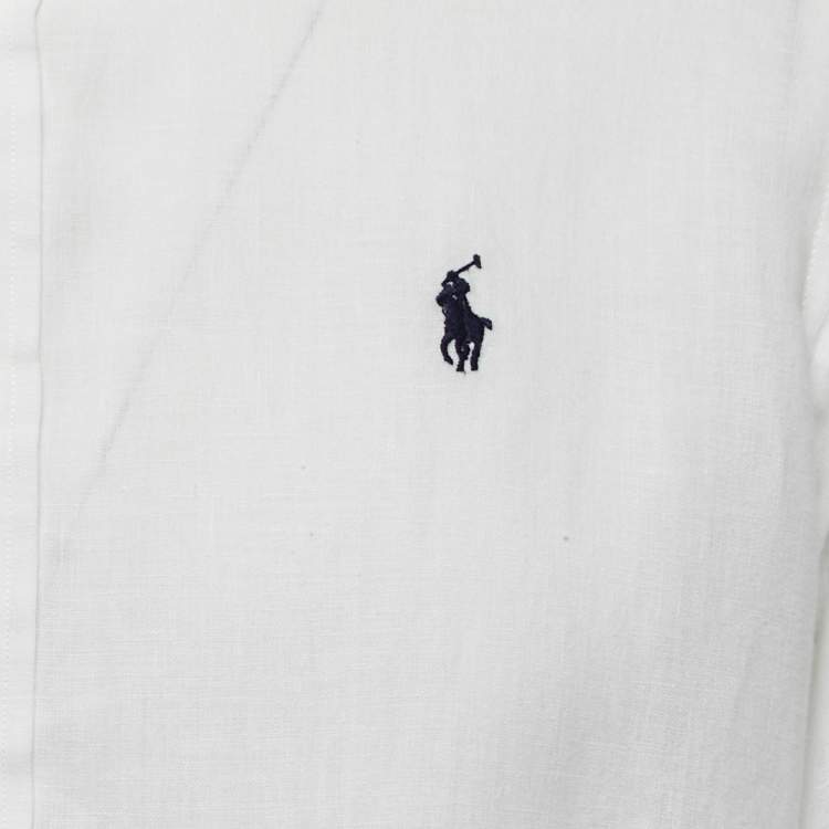 Pre Owned Polo Ralph Lauren White Linen Button Front Shirt M