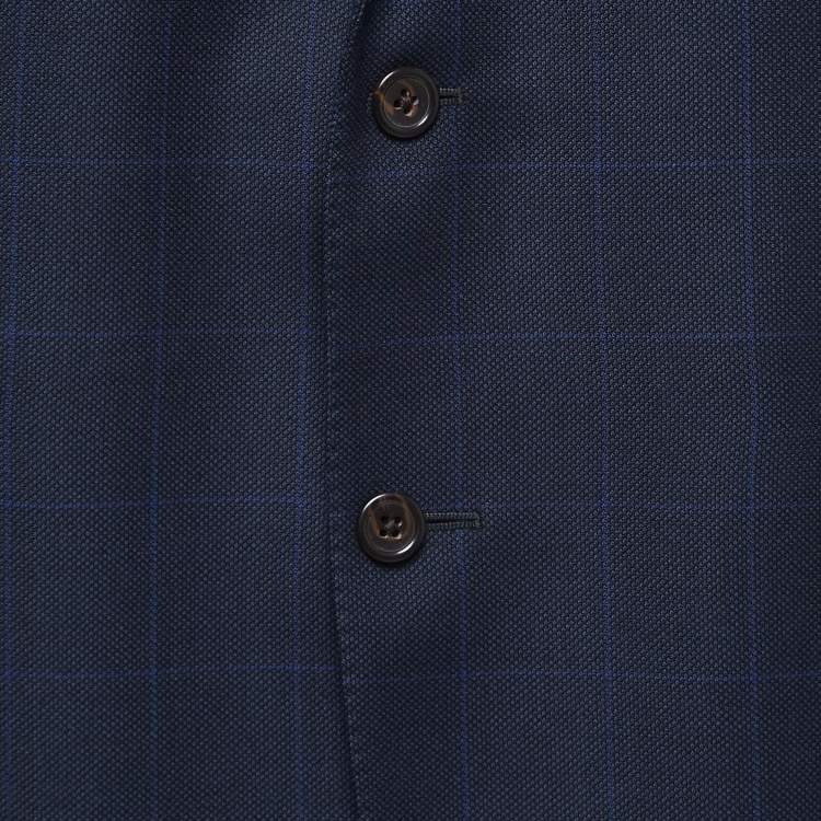 Pre Owned Polo Ralph Lauren Navy Blue Checked Wool Custom Fit Jacket XXL